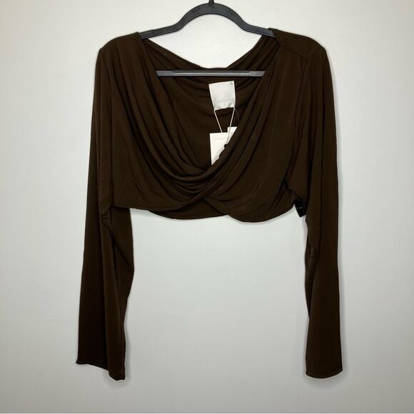 NWT PARIS GEORGIA Ella Twist-Front Crop Top Brown XL - Picture 2 of 8